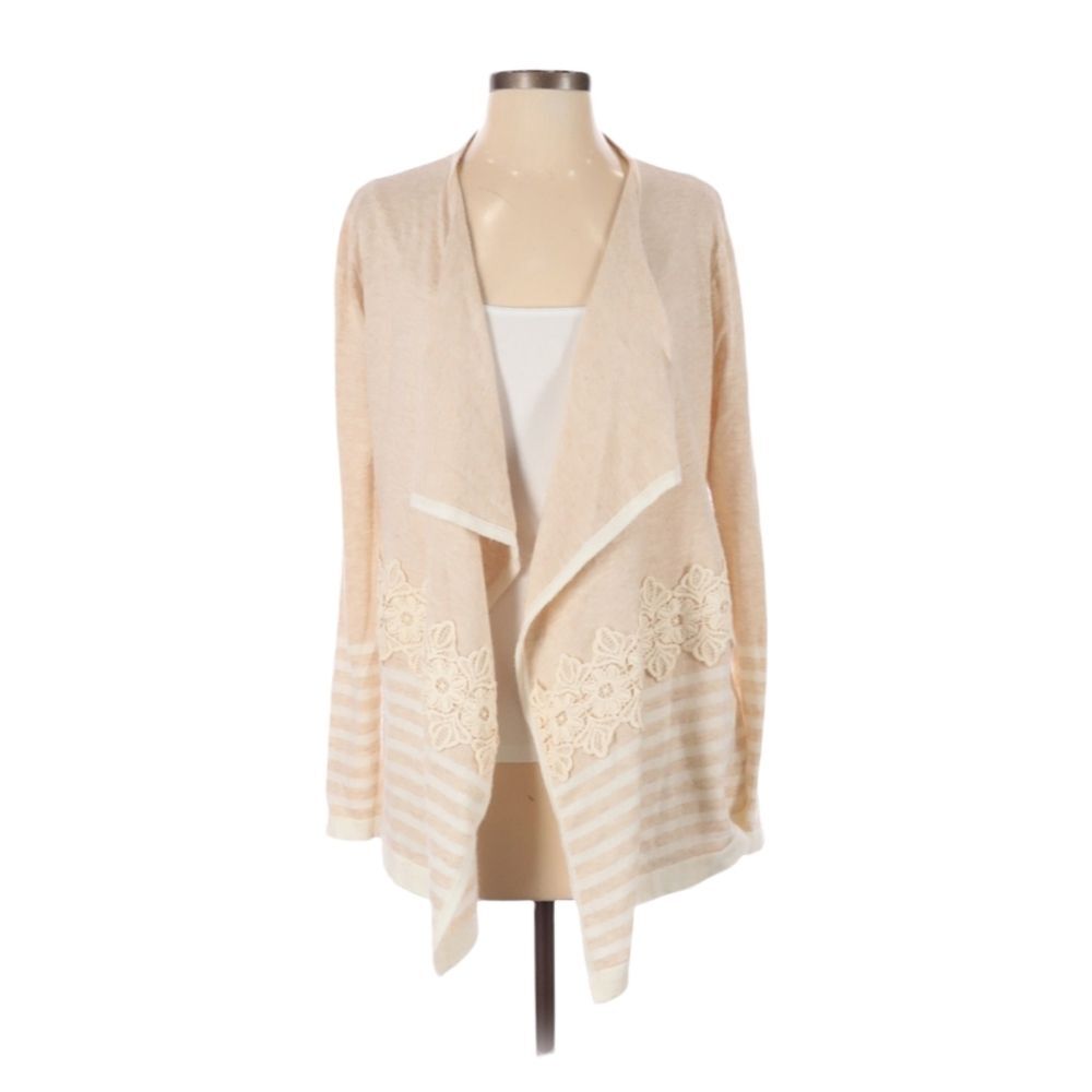 Anthropologie Mystree Cardigan Sweater XS Open Front Striped Crochet Floral Boho